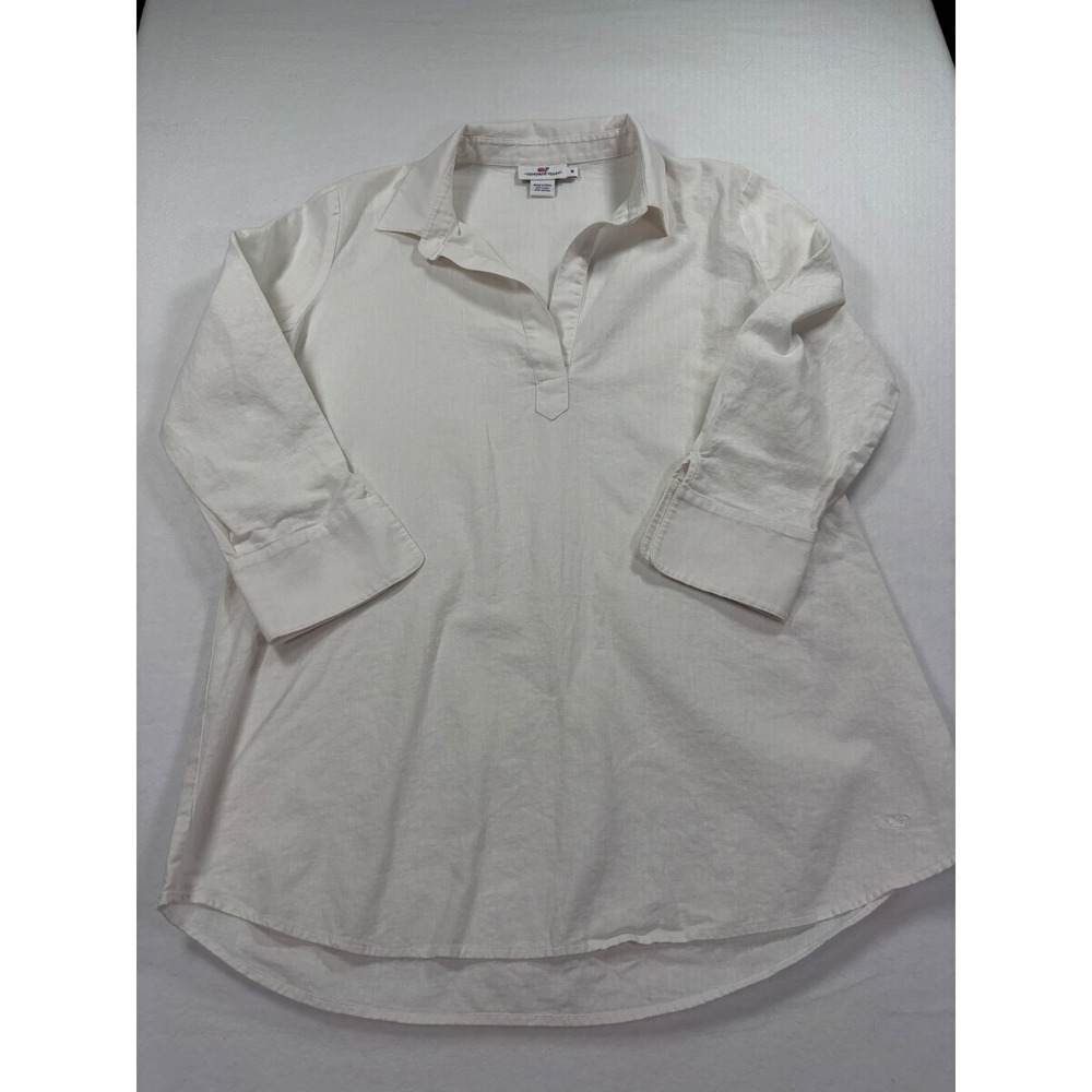 Vineyard Vines Womens White Linen Blend 3/4 Sleeve Tunic Top 2W0290 M